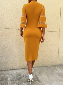 Modelyn 拼接網紗緊身連衣裙 - 黃色 - 查看 2