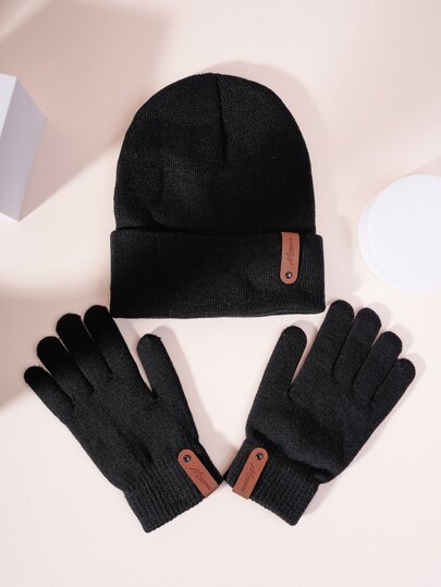 2pcs/Set Women Letter Label Beanie & Gloves Valentines Gift