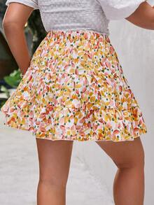 Simplee 大碼滿版印花荷葉邊半身裙 - 彩色 - 查看 2