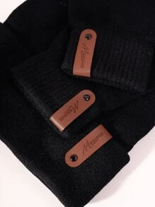 2pcs/Set Women Letter Label Beanie & Gloves Valentines Gift - Black - View 3