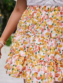 Simplee 大碼滿版印花荷葉邊半身裙 - 彩色 - 查看 4
