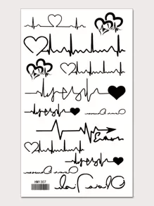 KING HORSE Heartbeat Pattern Tattoo Sticker - Black - View 1
