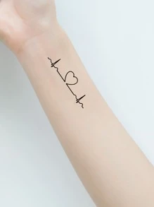 KING HORSE Heartbeat Pattern Tattoo Sticker - Black - View 2