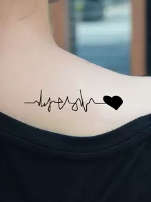 KING HORSE Heartbeat Pattern Tattoo Sticker - Black - View 5