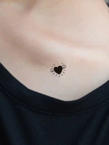 KING HORSE 1 张爱心与花朵图案纹身贴纸 - 黑色 - 查看 5