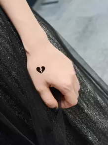 KING HORSE 心形图案纹身贴纸 - 黑色 - 查看 5