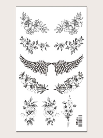 KING HORSE Floral & Wing Pattern Tattoo Sticker