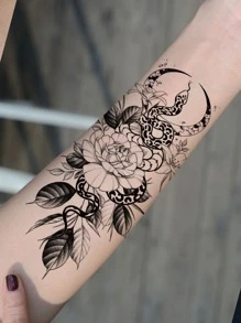 KING HORSE 1 hình xăm rắn hoa giấy - màu đen - Xem 4