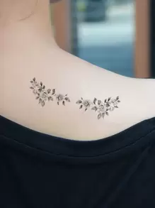 KING HORSE 花卉 & 翅膀图案纹身贴纸 - 黑色 - 查看 2