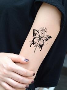 KING HORSE 1張蛇和蝴蝶樣式紋身貼紙 - 黑色 - 查看 2