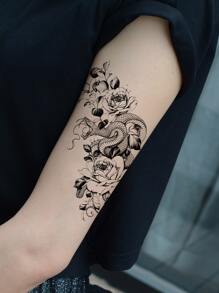 KING HORSE 1 hình xăm con rắn và hoa - màu đen - Xem 2