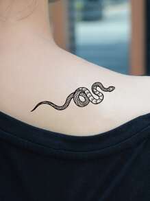 KING HORSE 1張蛇和蝴蝶樣式紋身貼紙 - 黑色 - 查看 4