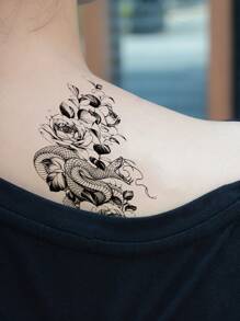 KING HORSE 1 hình xăm con rắn và hoa - màu đen - Xem 4