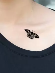 KING HORSE ملصقات وشم، ورقة واحدة من الوشم المؤقت بنقشة الفراشة للنساء، ملصقات وشم حيوانات للبالغين، وشم صناعي يبدو حقيقي، للنساء والفتيات - الأسود - مشاهدة 4