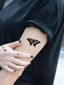 KING HORSE ملصقات وشم، ورقة واحدة من الوشم المؤقت بنقشة الفراشة للنساء، ملصقات وشم حيوانات للبالغين، وشم صناعي يبدو حقيقي، للنساء والفتيات - الأسود - مشاهدة 5