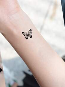 KING HORSE 1張蛇和蝴蝶樣式紋身貼紙 - 黑色 - 查看 5