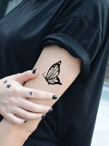 KING HORSE 1張蛇和蝴蝶樣式紋身貼紙 - 黑色 - 查看 6