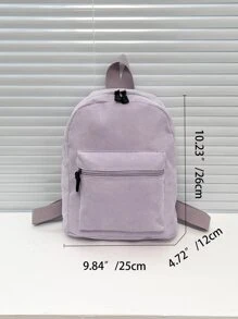 極簡風格燈芯絨前口袋經典背包 - 紫色 - 查看 3