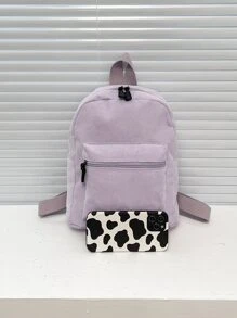 極簡風格燈芯絨前口袋經典背包 - 紫色 - 查看 4
