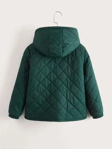 SHEIN 男孩1入組字母刺繡連帽絨毛內襯兩面可穿絎縫外套