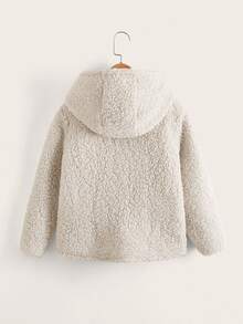 SHEIN 男孩1入組字母刺繡連帽絨毛內襯兩面可穿絎縫外套