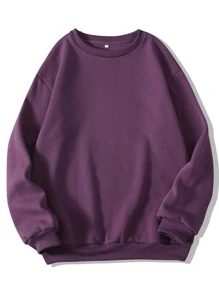 SHEIN EZwear Solid Drop Shoulder Thermal Lined Sweatshirt - Purple - View 1