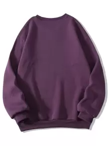 SHEIN EZwear Solid Drop Shoulder Thermal Lined Sweatshirt - Purple - View 2