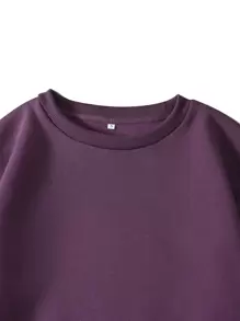 SHEIN EZwear Solid Drop Shoulder Thermal Lined Sweatshirt - Purple - View 4