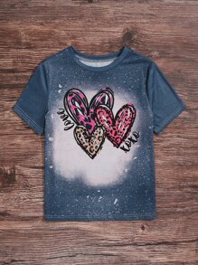 SHEIN LUNE Camiseta con estampado de corazón y letra - Multicolor - Ver 3