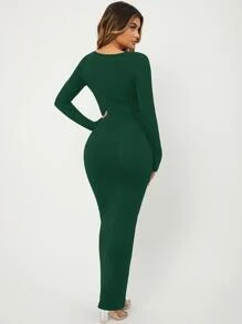 SHEIN SXY Solid Maxi Bodycon Dress - Dark Green - View 2