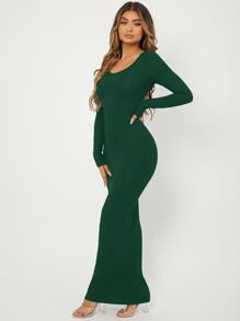 SHEIN SXY Solid Maxi Bodycon Dress - Dark Green - View 3