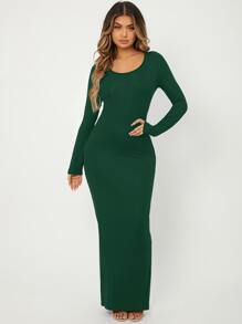 SHEIN SXY Solid Maxi Bodycon Dress - Dark Green - View 5