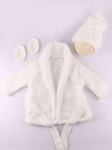 SHEIN 嬰兒女孩新生兒腰帶浴衣＆毛巾＆頭帶拍照時尚裝備