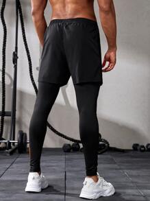 Manfinity Fitness Men Cattle Print Contrast Tape 2 In 1 Sports Trousers - Black - View 2