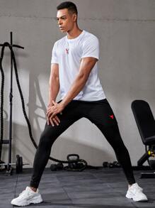 Manfinity Fitness Men Cattle Print Contrast Tape 2 In 1 Sports Trousers - Black - View 3