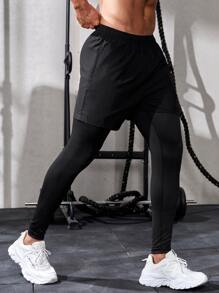 Manfinity Fitness Men Cattle Print Contrast Tape 2 In 1 Sports Trousers - Black - View 5