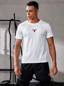 Manfinity Running Áo thun thể thao in hình con bò đực và khẩu hiệu Boyfriend Style dành cho nam - trắng - Xem 2