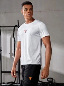 Manfinity Running Áo thun thể thao in hình con bò đực và khẩu hiệu Boyfriend Style dành cho nam - trắng - Xem 4