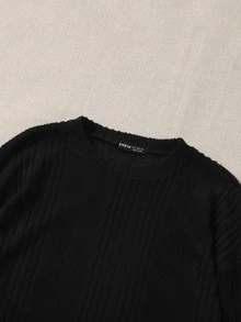 SHEIN EZwear 2pcs Ribbed Knit Pullover - Black and White - View 3