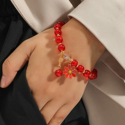 Flower Charm Beaded Bracelet