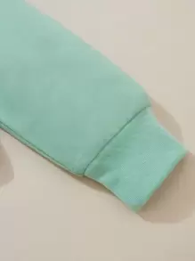 SHEIN 少女字母圖形掉肩連帽衫和運動長褲 - 薄荷綠 - 查看 4