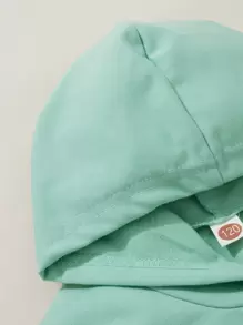 SHEIN 少女字母圖形掉肩連帽衫和運動長褲 - 薄荷綠 - 查看 6