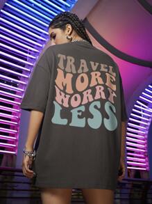 SHEIN Unity Slogan Graphic Drop Shoulder Oversized Tee - Grey - View 1