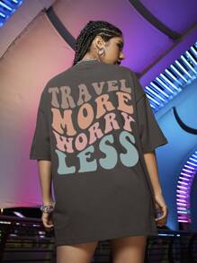 SHEIN Unity Slogan Graphic Drop Shoulder Oversized Tee - Grey - View 2