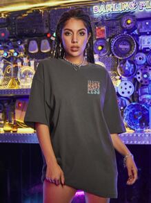 SHEIN Unity Slogan Graphic Drop Shoulder Oversized Tee - Grey - View 3