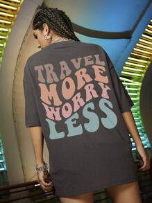 SHEIN Unity Slogan Graphic Drop Shoulder Oversized Tee - Grey - View 4