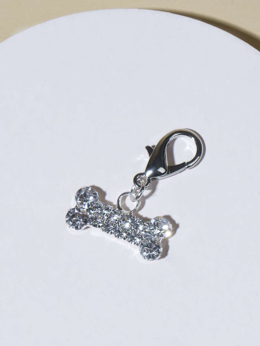 Rhinestone Bone Pet ID Tag - Silver - View 1