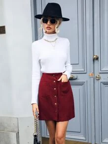 Váy nữ Túi Nút phía trước màu trơn Giải trí - Màu Đỏ Sâu - Xem 5