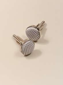 Men Plaid Bow Tie & Cufflinks Set - Grey - View 3