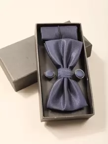 Men Tie & Bow Tie & 2pcs Cufflinks - Navy Blue - View 1